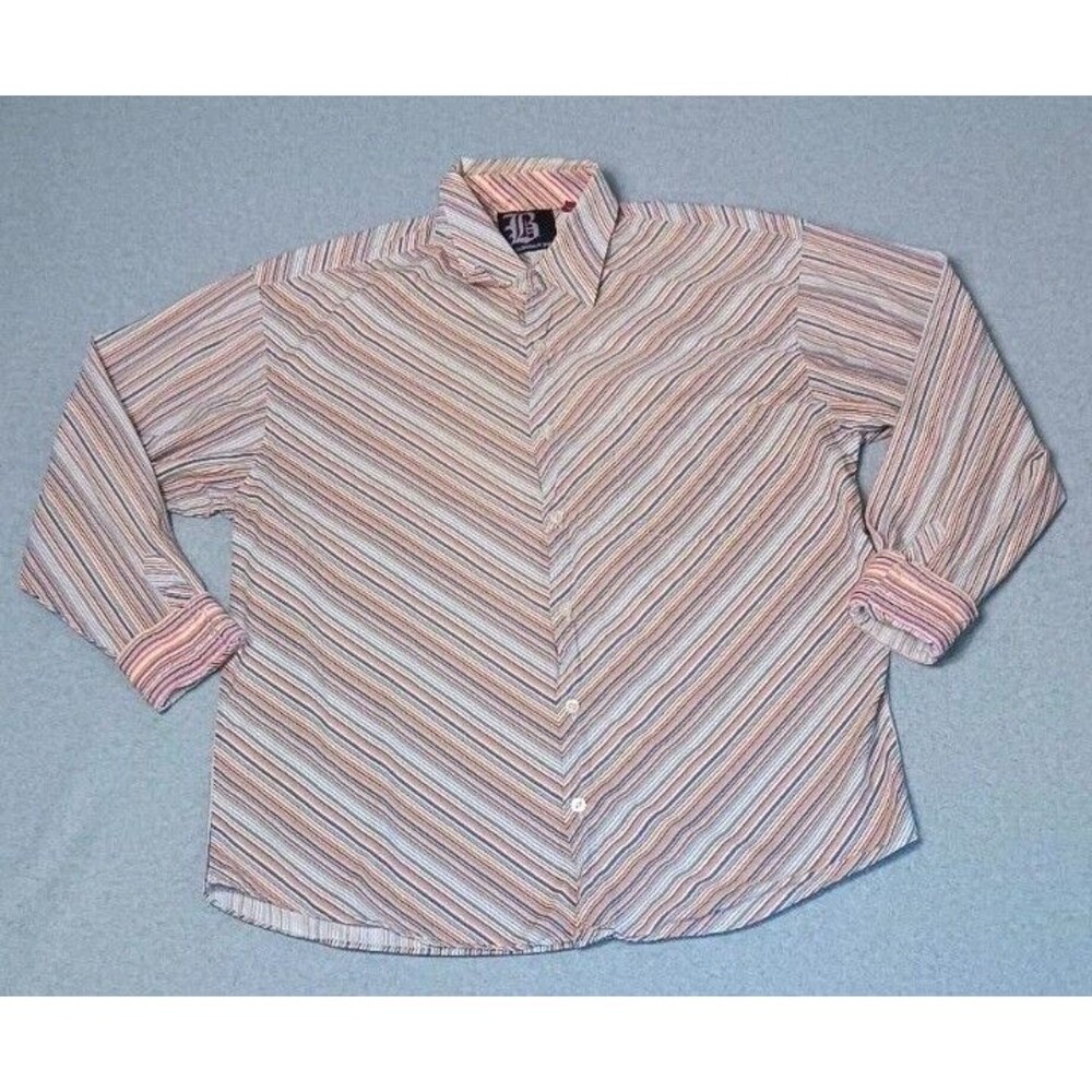 Brooklyn Xpress Long Sleeve Button Up Mens XL Chevron Stripes Flip Cuff Preppy